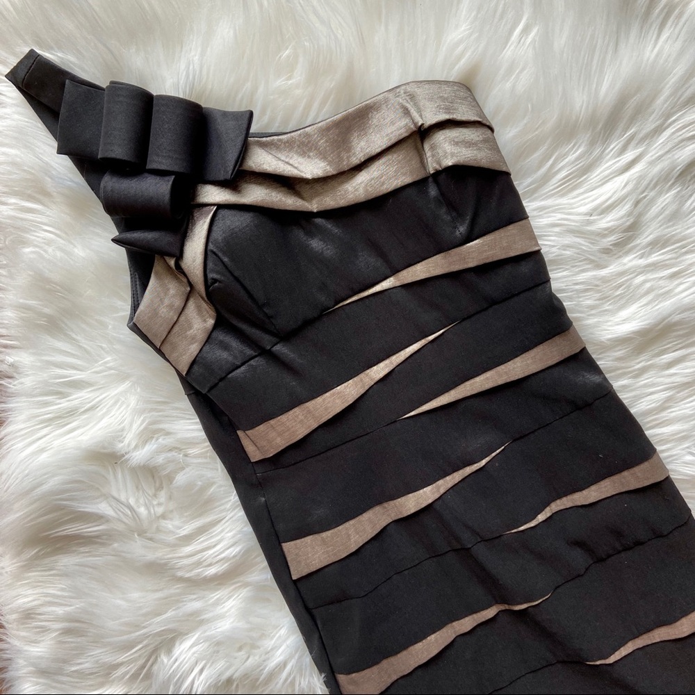 Macy's Black and Gold Striped Cocktail Dress